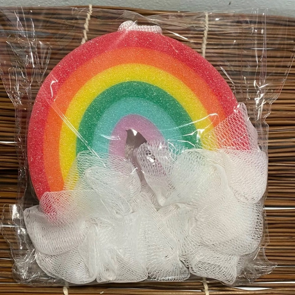 New in Packaging! Multicolored Rainbow Bath Sponge And Loofah Set 5.5 inches